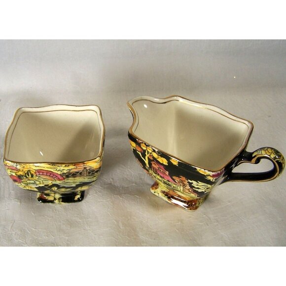 Royal Winton Grimwades Black Pekin Bone China Creamer Sugar Set Vintage 1950s - Picture 10 of 10